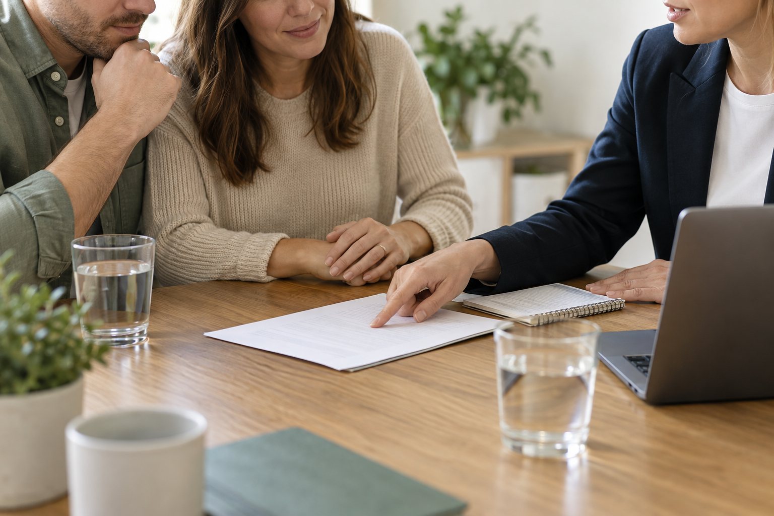 An adviser and clients reviewing paperwork together
